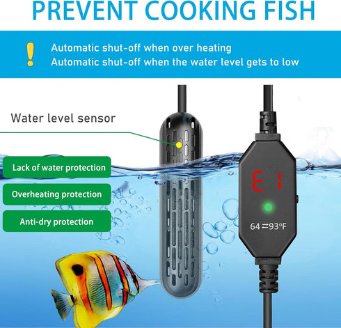 YukiHalu Small Aquarium Heater 25/50/100/150W with Protective Cover, Mini Fish Tank Heater, External Controller, Temperature Adjustable, Digital D...