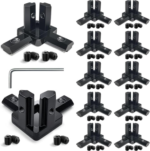 12Pcs Black 2020 Series 3-Way End Corner Bracket Connector with Screws + 1pcs Wrench for Slot 6mm 20S Aluminum Rail Accessories (12)...
