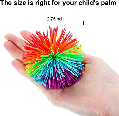 5 Pieces Monkey Stringy Balls Sensory Fidget Stringy Balls Soft Rainbow Pom Bouncy Stress Balls with Storage Bag, Multicolor (2.75 Inch 5 Pieces)...
