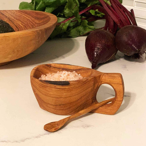 Reclaimed Olive Wood Salt and Spice Pot with Spoon - Kenya...