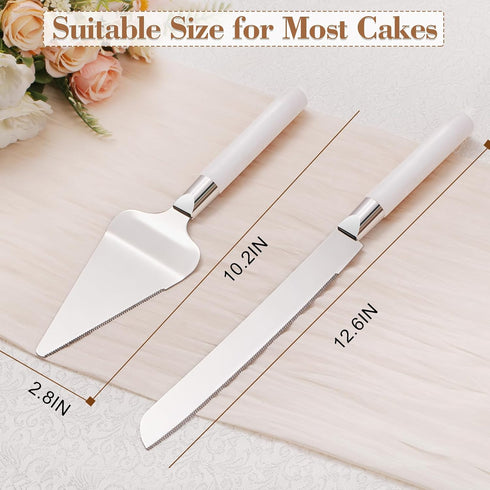 Cake Cutting Set for Wedding, Wood Cake Knife and Server Set, Vintage 2-Piece Pie Cake Cutter, White Pizza Dessert Utensils Bridal Anniversary Bir...