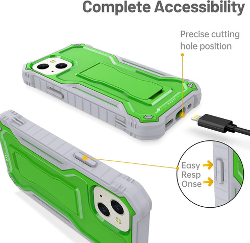 FITO for iPhone 13 Mini Case 5.4 Inch, Dual Layer Shockproof Heavy Duty Case with Screen Protector, Built in Kickstand (Green)...