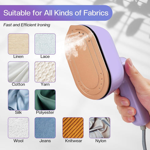 Mini Steam Iron, Travel Steamer for Clothes Portable Mini Iron, Portable Steamer for Dry and Wet Ironing, 970W Handheld Steamer 180° Rotatable Gar...