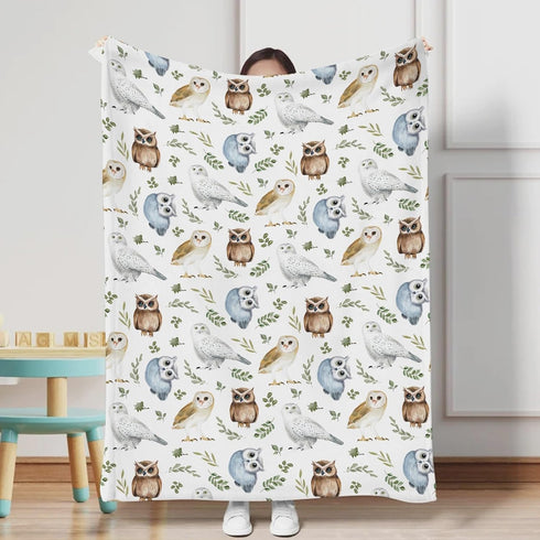 Watercolor Owls Green Leaves Baby Blanket for Girl Boy Owl Birds Boho Leaves Receiving Blanket Toddler Baby Newborn Nursery Crib Bed Throw Blanket...