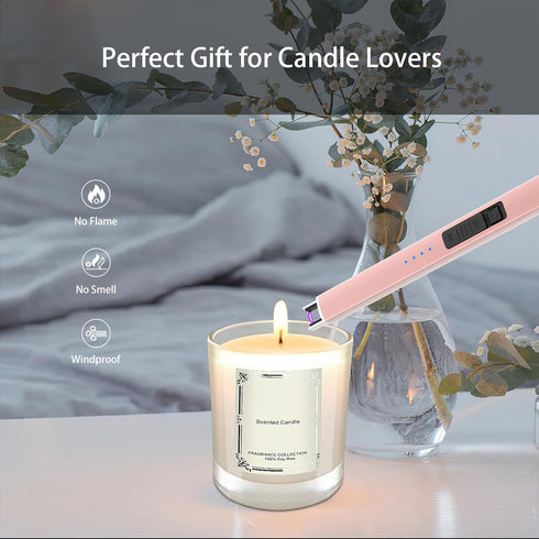 Electric Candle Lighter Plasma Arc Lighters USB Long Stick Lighters Windproof Flameless with Rechargeable Battery Safety Lock for Candle Camping B...