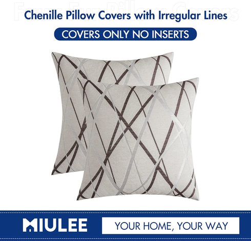 MIULEE Pack of 2 Decorative Throw Pillow Covers Cute Woven Textured Chenille Cozy Modern Concise Soft Beige Square Cushion Shams for Bedroom Sofa ...