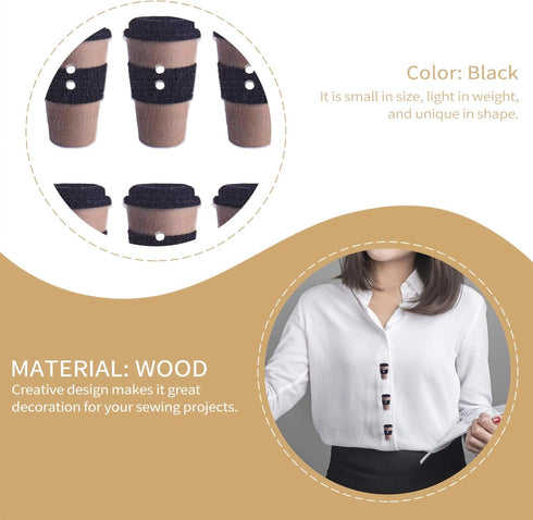 ARTIBETTER 100pcs Wooden Buttons Coffee Cup Design Sewing Button Decorative DIY Wood 1.5cm 2 Hole Button for Sewing Scrapbooking Oval Craft Embell...