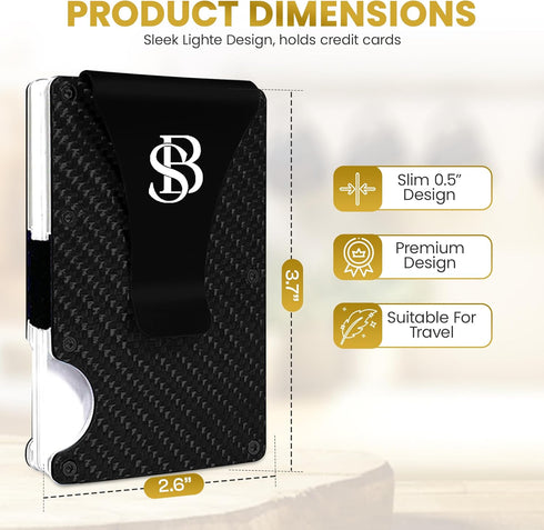 Carbon Fiber Wallet - Slim Wallet for Men with Cash & Credit Card Holder, RFID Blocking Technology, Minimalist Money Clip Holds Up to 12 Cards - G...