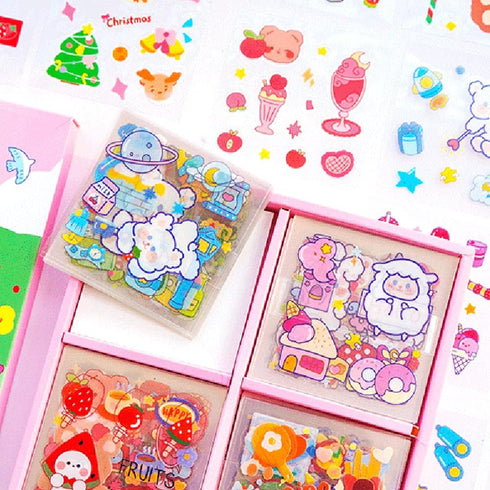 Kawaii Cartoon Rabbit Bear Stickers - EAMOTOL 800 PCS/100 Sheets Transparent PVC Cute Animals Bunny Sticker Kit for Scrapbooking Supplies Planner ...