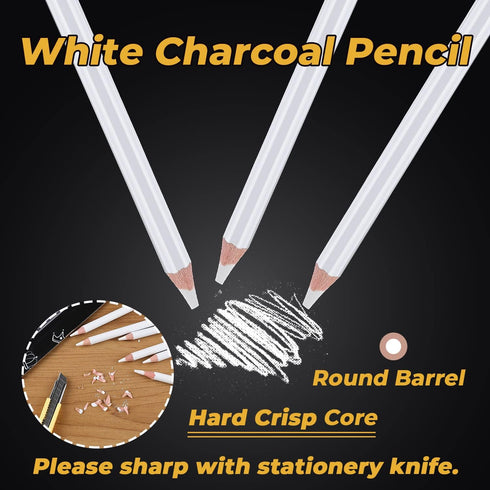 Dyvicl White Charcoal Pencils Drawing Set, 6 Pcs Sketch Highlight Pencil Hard Charcoal White Pencils for Drawing, Sketching, Shading, Blending...