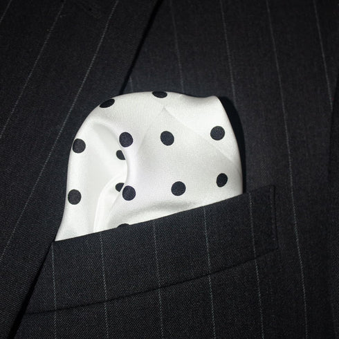 White Polka Dot Silk Pocket Square 100% Silk - Full-Sized 16"x16"...