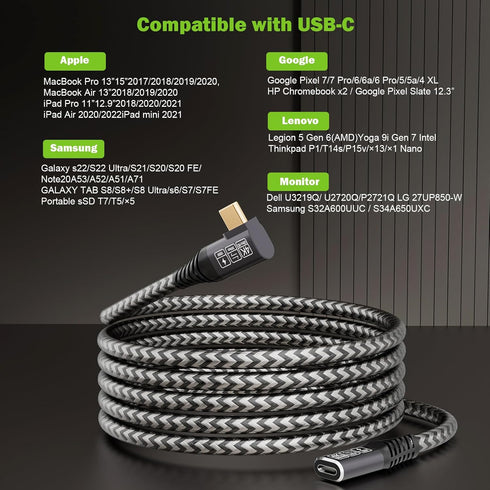 USB 3.2 Extension Cable 1.65FT, Short USB-C Extension Cable, Right Angle Male to Female Extension Charging. Supports 20Gbps/4K Video/PD 100W Compa...