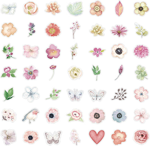 Flower Stickers 50 Pcs, Vinyl Waterproof Cute Plant Floral Stickers for Scrapbook Journal Water Bottles Phone Laptop Computer Envelopes Supplies...