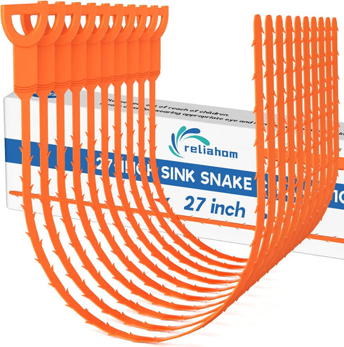 10 Pack 27inch Long Drain Clog Remover, Drain Snake Clog Remover Tool Drain Cleaner Hair Clog Remover Sink Snake Drain Hair Catcher for Shower Kit...