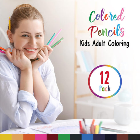 Vibrant Color Pencils - Great for Toddlers and Adults - Premium 12-Color Pencil Set for Books, Sketching, Shading - Toddler friendly with Drawing ...