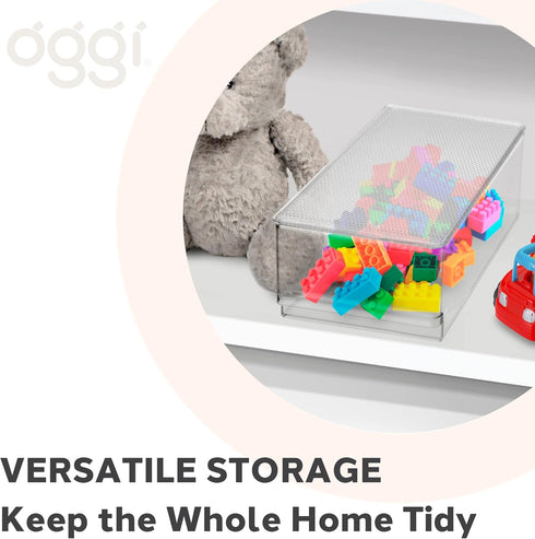 Oggi Clear Stackable Storage Bin with Lid - Ideal for Kitchen, Pantry, Cabinet, Bathroom, Bedroom, Kids, Refrigerator, Freezer. With Handles - Org...