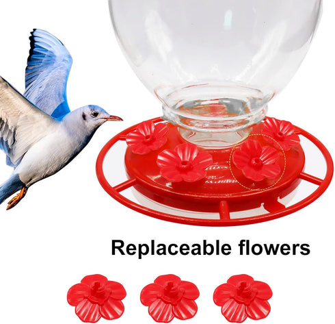 Hummingbird Feeder Flowers, 30 Sets Red Hummingbird Bird Feeder Flowers and 3 Hummingbird Feeder Cleaning Brushes, Multicolor Unique Replaceable H...