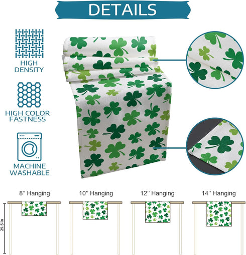 St Patrick's Day Green Shamrocks/Clover Table Runners Cotton Linen Non-Slip Rectangle Dresser Scarves for Spring Party Holiday Kitchen Dining Banq...