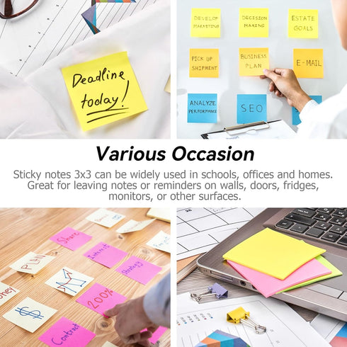 Sticky Notes 3x3, Bright Colors Self-Stick Pads, Easy to Post for Home, Office, School, 8 Pads(100 Sheets/pad)...
