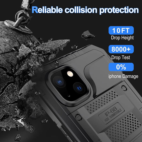 Marrkey Waterproof Case for iPhone 15, Heavy Duty Durable Metal Full Body Built-in Screen Protection Case Shockproof Dustproof Rugged Military Gra...