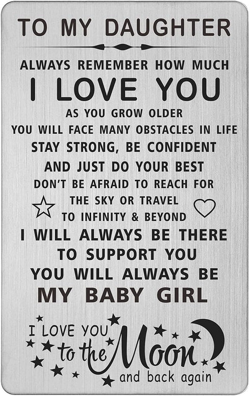 TANWIH Daughter I Love You Gifts Engraved Wallet Card, You Will Always Be My Baby Girl, To My Daughter Birthday Graduation Christmas Wedding Gifts...