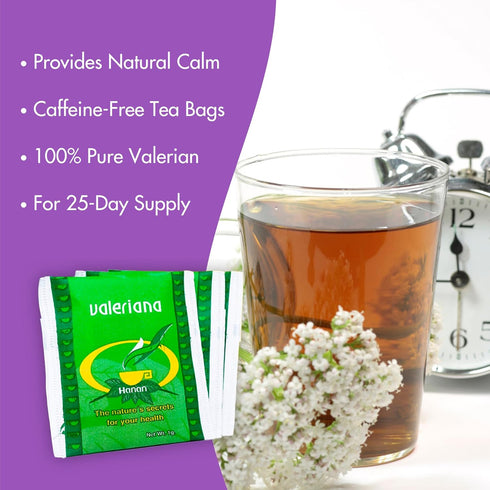 Hanan Valerian Root Tea for Bedtime 25 Bags - Te de Valeriana, Herbal Calming Night Tea - 100% Pure, Caffeine-Free, Non-GMO, Herb from Peru...