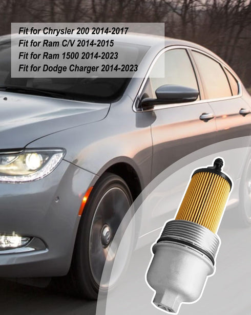 Aluminum Engine Oil Filter & Housing Cap Fit for Jeep Wrangler Chrysler 200 Dodge Charger Challenger Ram ProMaster 1500 2014-2023 Some Models, Rep...