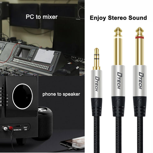 DTECH 3ft 3.5mm to 1/4 Adapter Audio Stereo Cable TRS 1/8 to Dual Quarter Inch TS 6.35mm Y Splitter Guitar AMP Aux Cord for Headphones Jack Laptop...
