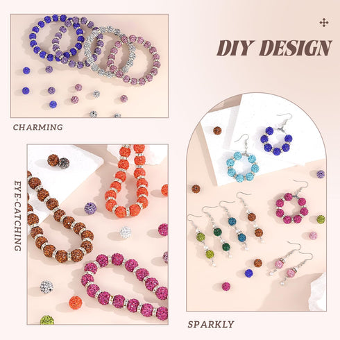 200pcs 10mm Rhinestone Beads for Crafting, Light Blue Shiny Round Disco Ball Beads Bulk, Sparkle Crystal Clay Bead for Necklace Bracelet Earring M...