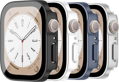 4 Pack Screen Protector for Apple Watch case Series SE 9 8 7 6 5 4 40mm 44mm 41mm 45mm 49mm Ultra Tempered Glass Waterproof Cover PC Protective Bu...
