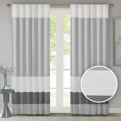 Madison Park Window Curtain Single Panel Faux Silk, Elegant Pleats, Rod Pocket Curtains for Living Room Privacy, Room Darkening Window Curtain for...