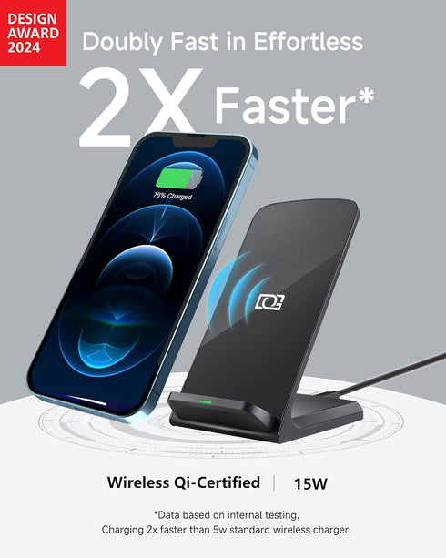 2024 Design Award Winner: Wireless Phone Charger for Android & Apple, 15W Fast Qi Charging Stand for iPhone 16 15 14 13 12 11 Pro Max Plus Samsung...