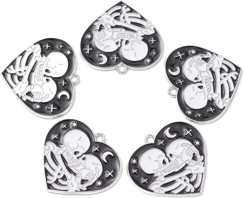 KitBeads 20pcs Heart Shaped Skull Charms Couple Kissing Skeleton Charms Star Moon Dark Night Celestial Black Heart Charms for Jewelry Making Bulk...