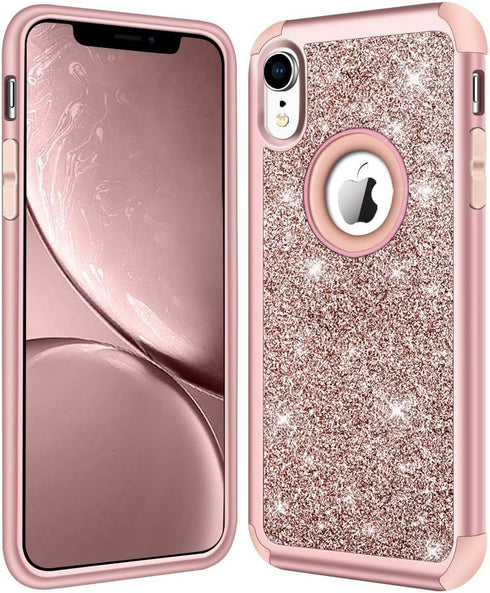 Hython Compatible with iPhone XR Case, Heavy Duty Full-Body Defender Protective Bling Glitter Sparkle Hard Shell Armor Hybrid Shockproof Silicone ...