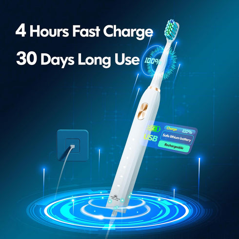 DADA-TECH Electric Toothbrush for Adults and Kids, Sonic Toothbrush Rechargeable with 9 Brush Heads, 5 Modes and 2 Minutes Smart Timer, 4Hours Cha...