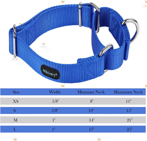 Martingale Dog Collar Nylon Adjustable and Safety Training Colourful Comfortable Metal Buckle Pet Collars for Small Medium and Large Dogs(Royal Bl...