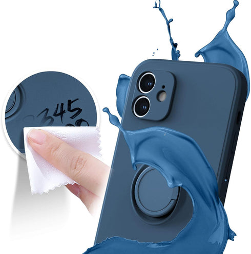 abitku Compatible with iPhone 12 Case, Silicone with 360°Ring Kickstand Holder (Support Magnetic Car Mount) Soft Silk Microfiber Cloth Designed fo...
