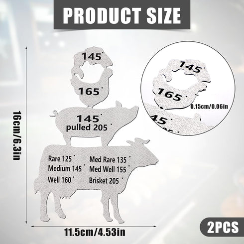 2pcs Meat Temperature Magnet, Metal Animal Smoker Temp Magnet Chart Waterproof Grill Smoking Temperature Guide Accessories Cooking Temperature Sig...