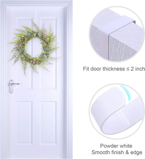 2 Pack Solid Wreath Hanger for Front Door Window Wreath Hooks Holder Over The Door Metal Hook Hangers (White, 12 inch)...
