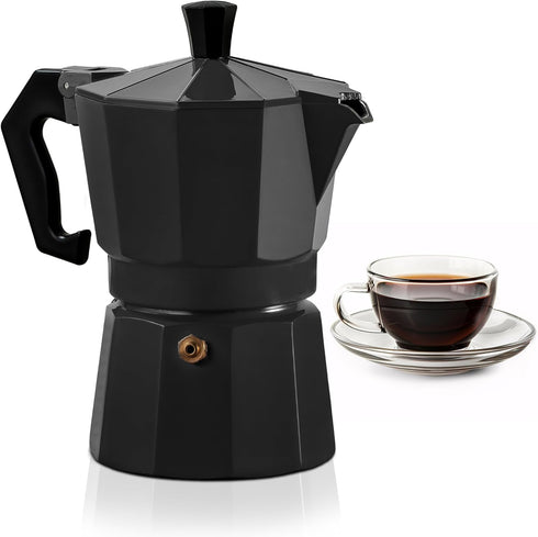 Mixpresso Black 3 Cup Moka Pot Cuban Coffee Maker, Moka Pot for Gas, Electric Stove Top, Classic Italian Coffee Maker, Stovetop Espresso Maker, Ca...