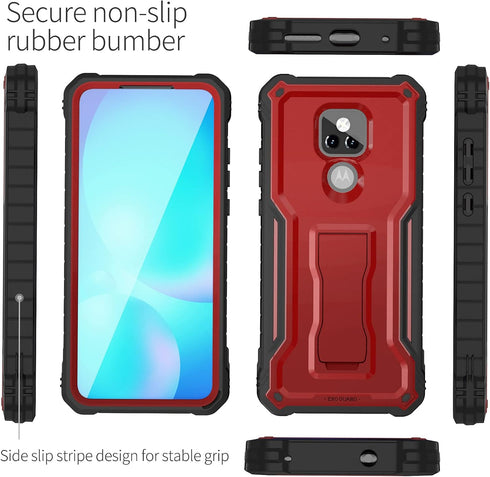 ExoGuard for Moto G Play 2021 Case, Rubber Shockproof Full-Body Cover Case Built-in Screen Protector and Kickstand Compatible with Moto G Play 202...