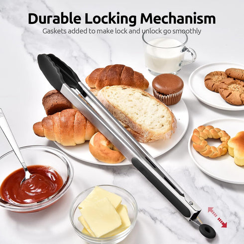 Heat Resistant Silicone Kitchen Tong: U-Taste 16 inch Extra Long Large 480ºF Hot Proof Cooking Tong with Sturdy Non Stick Rubber Tips & Non Slip S...
