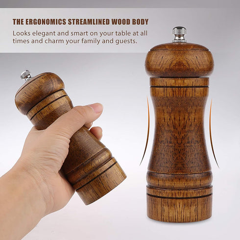 Pepper Grinder - 8 inch Pepper Mill Oak Wooden Pepper Mill Grinder Refillable Grinder Pepper with Ceramic Grinding Mechanism Adjustable Coarse to ...
