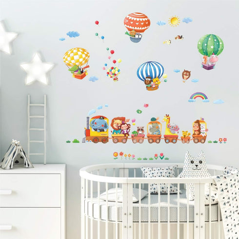 DECOWALL DA4-1406 Animal Train and Hot Air Balloons Kids Wall Stickers Wall Decals Peel and Stick Removable Wall Stickers for Kids Nursery Bedroom...