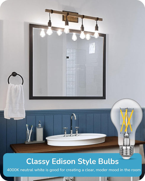 EDISHINE 6 Pack LED Edison Bulbs, A19 Dimmable LED Light Bulb, 800LM 4000K Cool White Light, 240° Beam Angle & E26 Base, 8W Equivalent 60W, Decora...