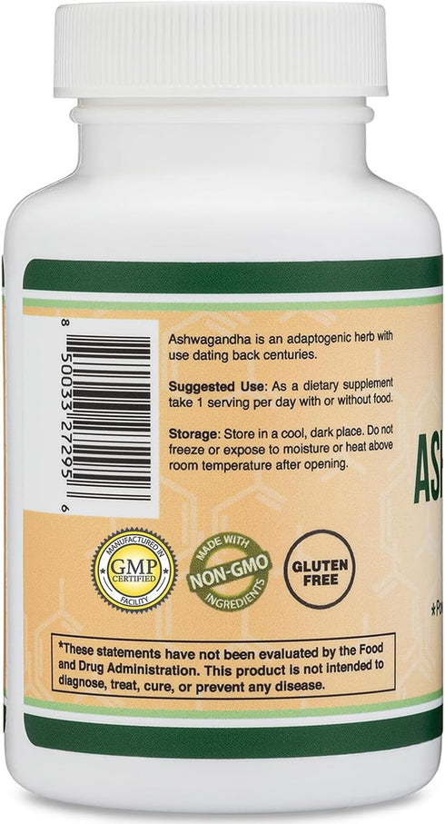 Ashwagandha Capsules, 120 Count (500mg Extract 20:1 Potency, Equivalent to 10,000mg Powder) Adaptogen Stress Relief by Double Wood...