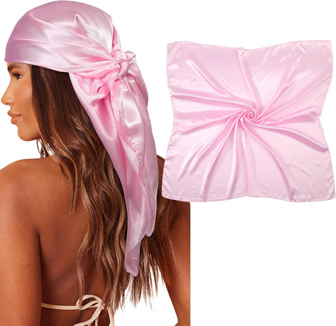 AWAYTR 35" Large Square Satin Head Scarf - Silk Hair Scarf Square Hair Bandanas Large Scarf Sleeping Head Wraps for Women...