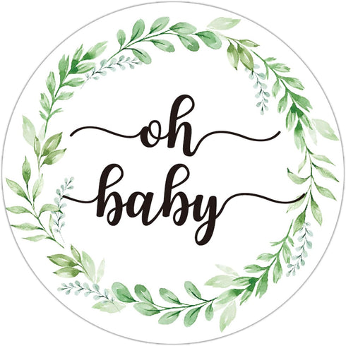 None Brand 50 Pcs Greenery Baby Shower Thank You Labels, 2 Inch Round Stickers, Green Leaf Design, Botanical Baby Stickers...