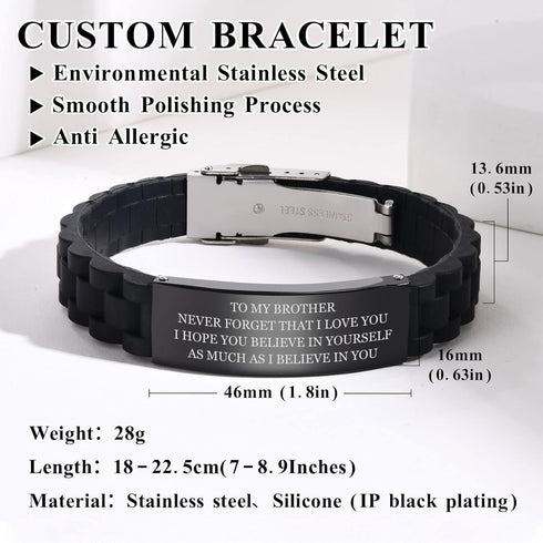 MEALGUET to My Brother Gift Bracelet, Inspirational Sentimental Message Engraved Silicone Wristband Bracelet to Mens Brother Brothers in Law Gradu...