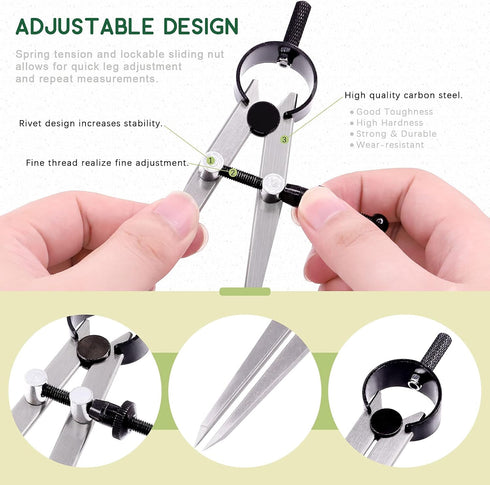 Keadic 3 Pcs 4'' 6'' 8'' Professional Metal Compass Set, Steel Adjustable Lockable Divider Wing Compass, Drafting Compass Tool for Leather Work, W...